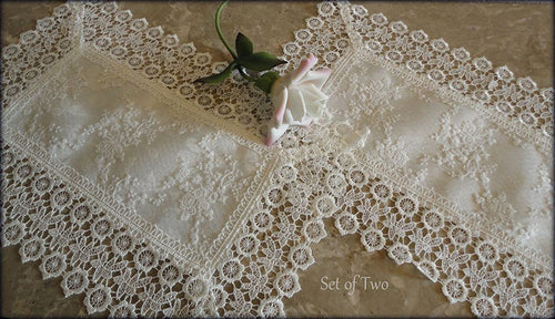 Set Of Two Doilies Ivory Princess Lace European Dresser Scarf Or Place Mat Home