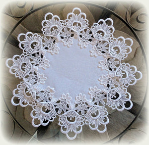 Set Two 16 Doilies White Flower European Lace Round Home