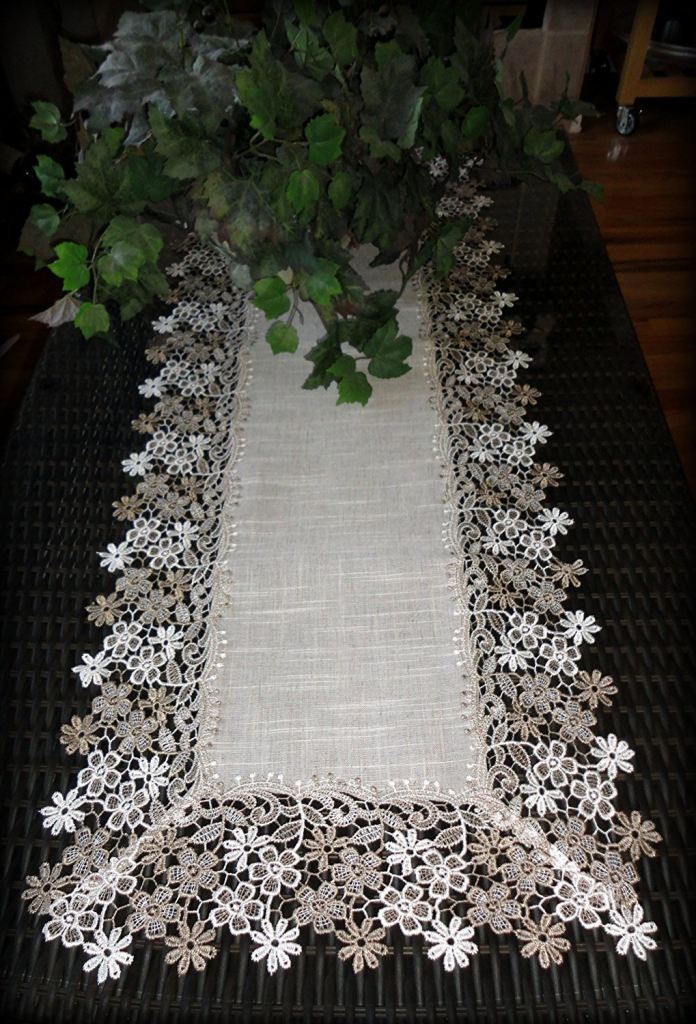 Sophisticated Floral Lace Dresser Scarf 54 Neutral Earth Tones Table Runner Daisy Home