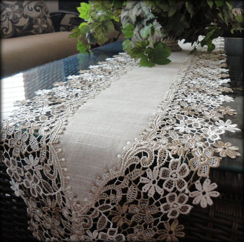 Sophisticated Floral Lace Dresser Scarf 65 Neutral Earth Tones Or Mantel Table Runner Home