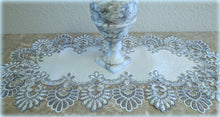 Dresser Scarf Silver Gray Lace Table Runner 29 inch Antique White Oval  Doily
