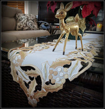 Table Runner 66 Inch Gold Mistletoe Christmas Mantel Or Dresser Scarf Doily Embroidered Holly Home
