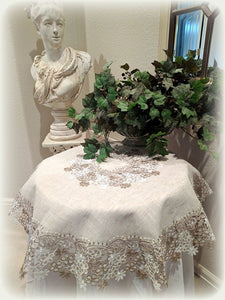 Table Topper Doily Sophisticated Floral Lace Round Dresser Scarf Neutral Earth Tones Tablecloth Home