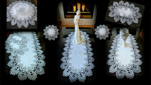 Doilies Silver Gray Lace SET of TWO Antique White Oval Dresser Scarves