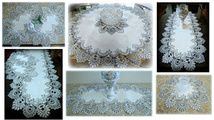 Doily Silver Gray Lace Antique White Ivory 34 Inch Table Topper