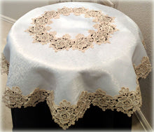 X-Large 34 Lace Gold Rose Doily White Ivory Table Topper Dresser Scarf Tablecloth Home