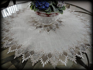 X-Large Doily 32 Table Topper Dresser Scarf Neutral Earth Tones European Lace Tablecloth Round Home