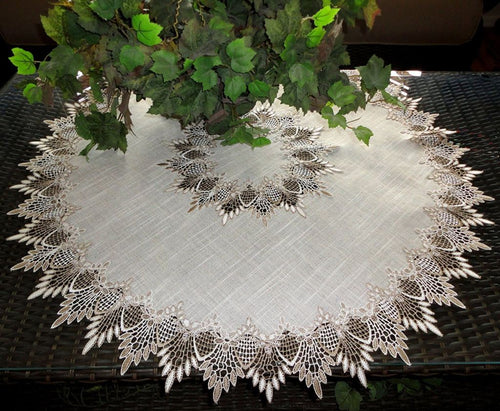X-Large Doily 32 Table Topper Dresser Scarf Neutral Earth Tones European Lace Tablecloth Round Home
