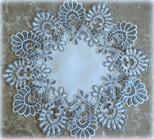 Doily Silver Gray Lace Antique White Ivory 16 Inch