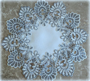 Doily Silver Gray Lace Antique White Ivory 16 Inch